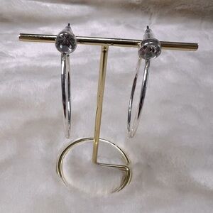 Nine West CZ silvertone C hoop earrings NWOT